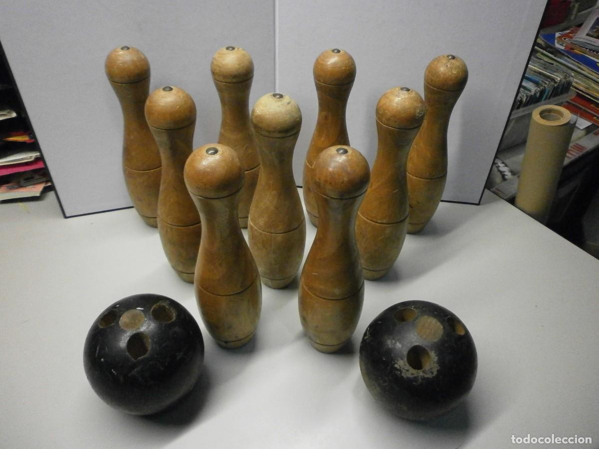 Juegos antiguos: antiguo juego de bolos de madera - Foto 2