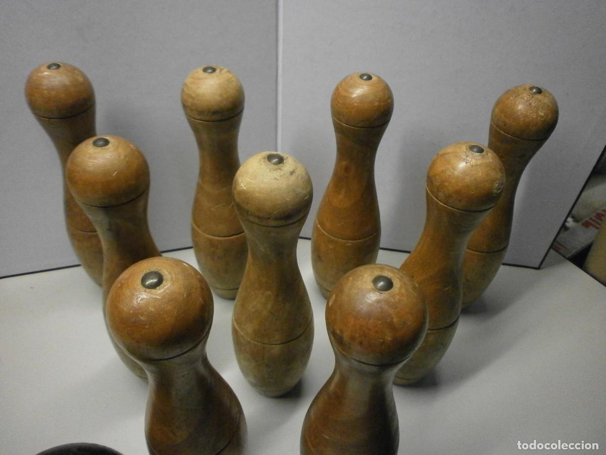 Juegos antiguos: antiguo juego de bolos de madera - Foto 3
