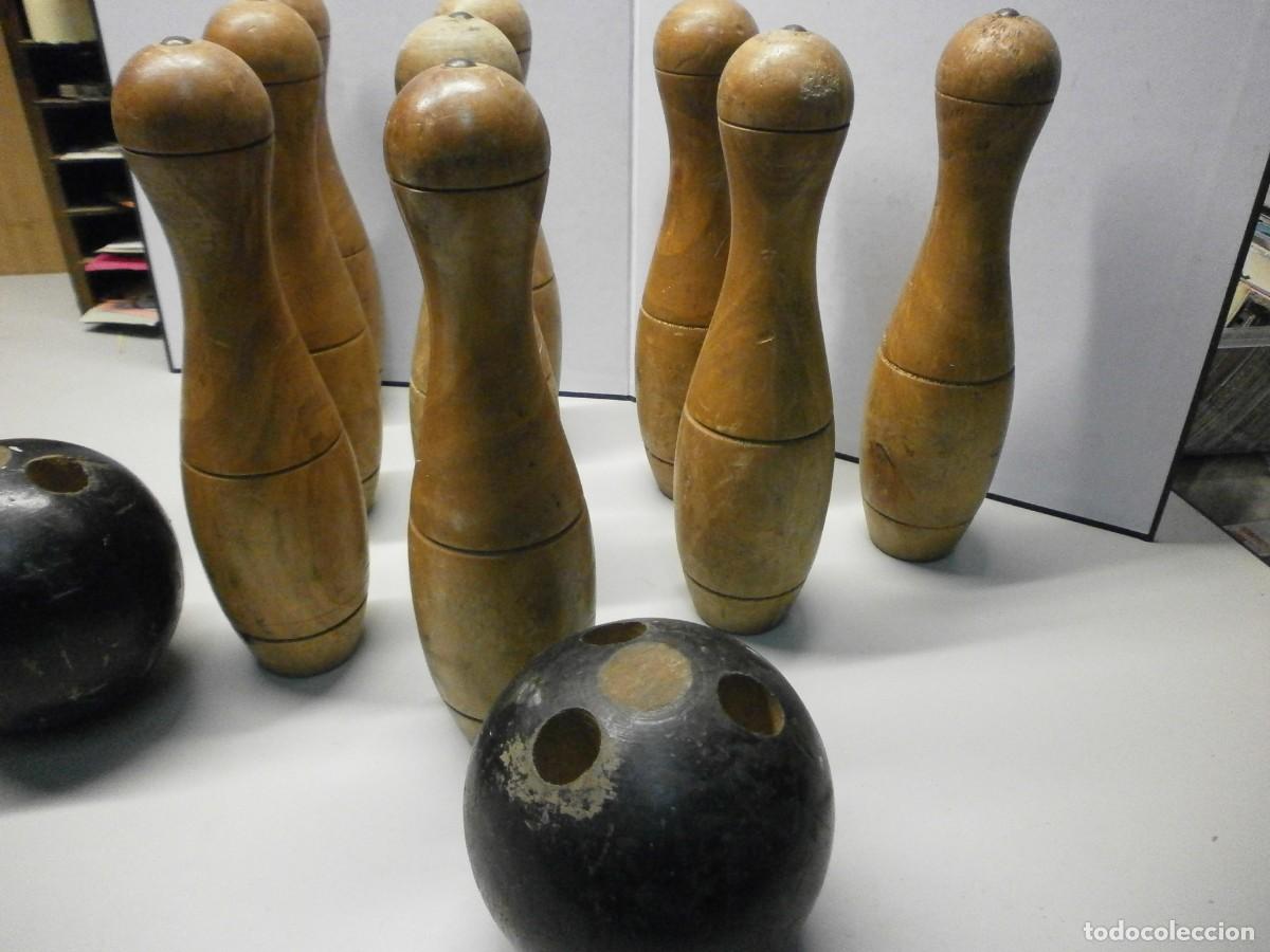 Juegos antiguos: antiguo juego de bolos de madera - Foto 4