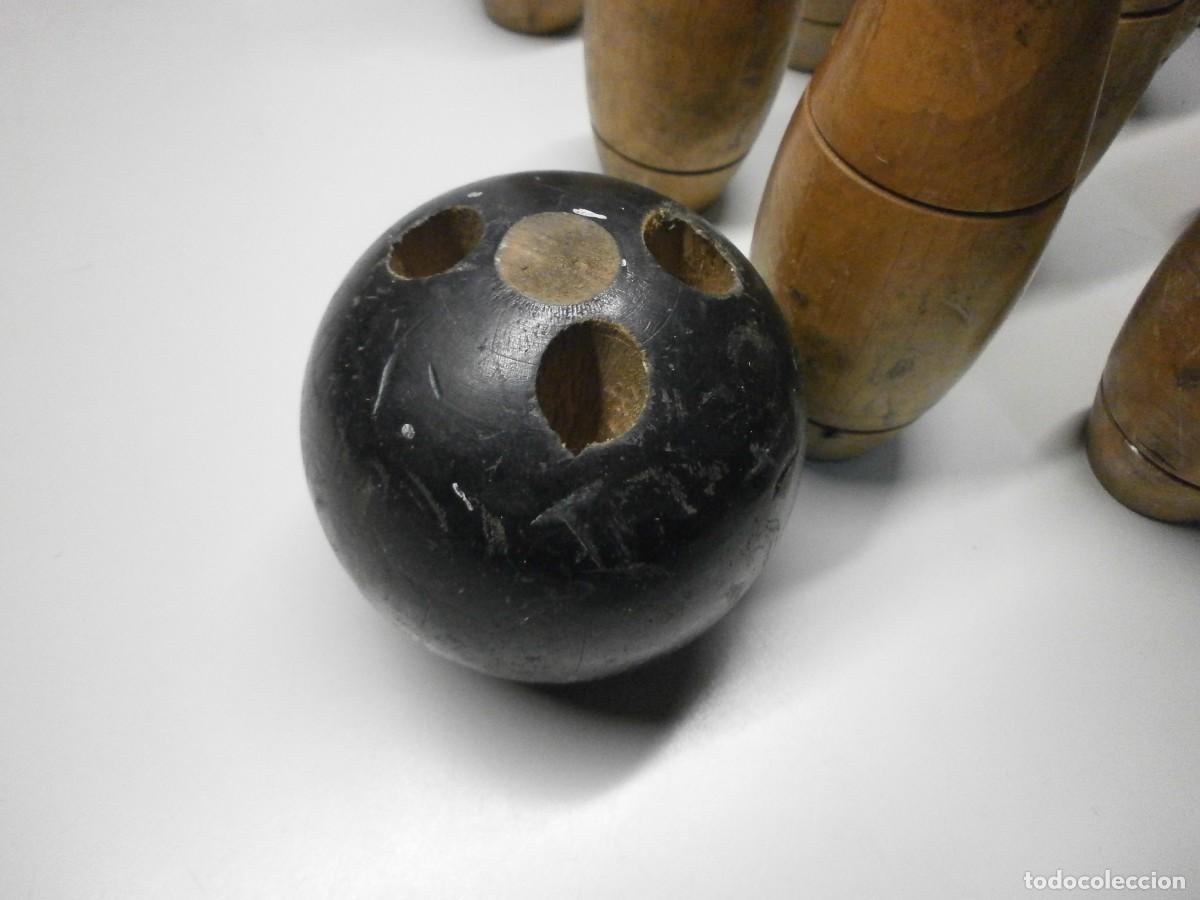 Juegos antiguos: antiguo juego de bolos de madera - Foto 6