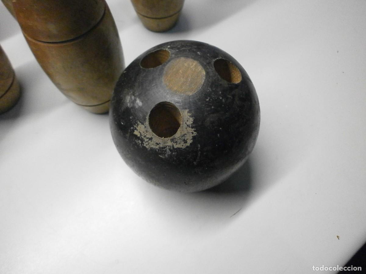 Juegos antiguos: antiguo juego de bolos de madera - Foto 7