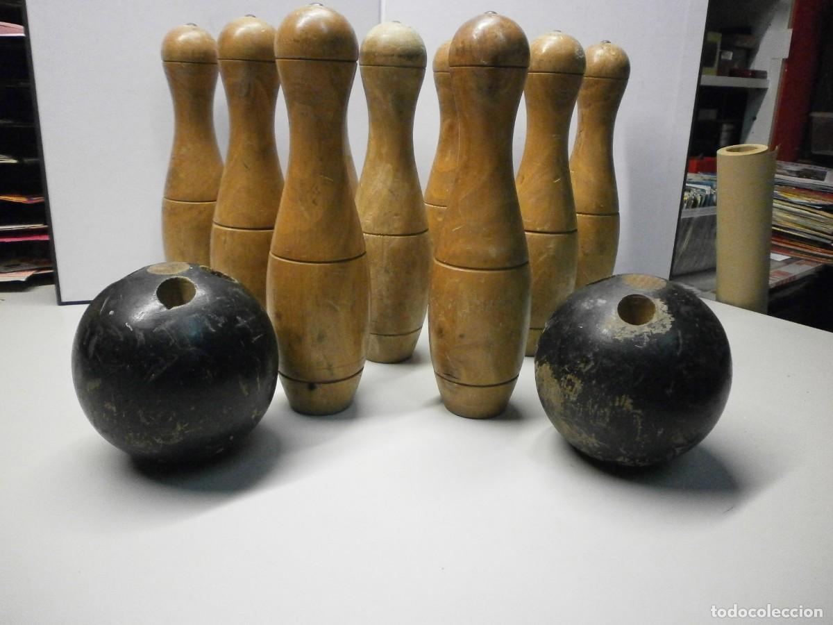 Juegos antiguos: antiguo juego de bolos de madera - Foto 8