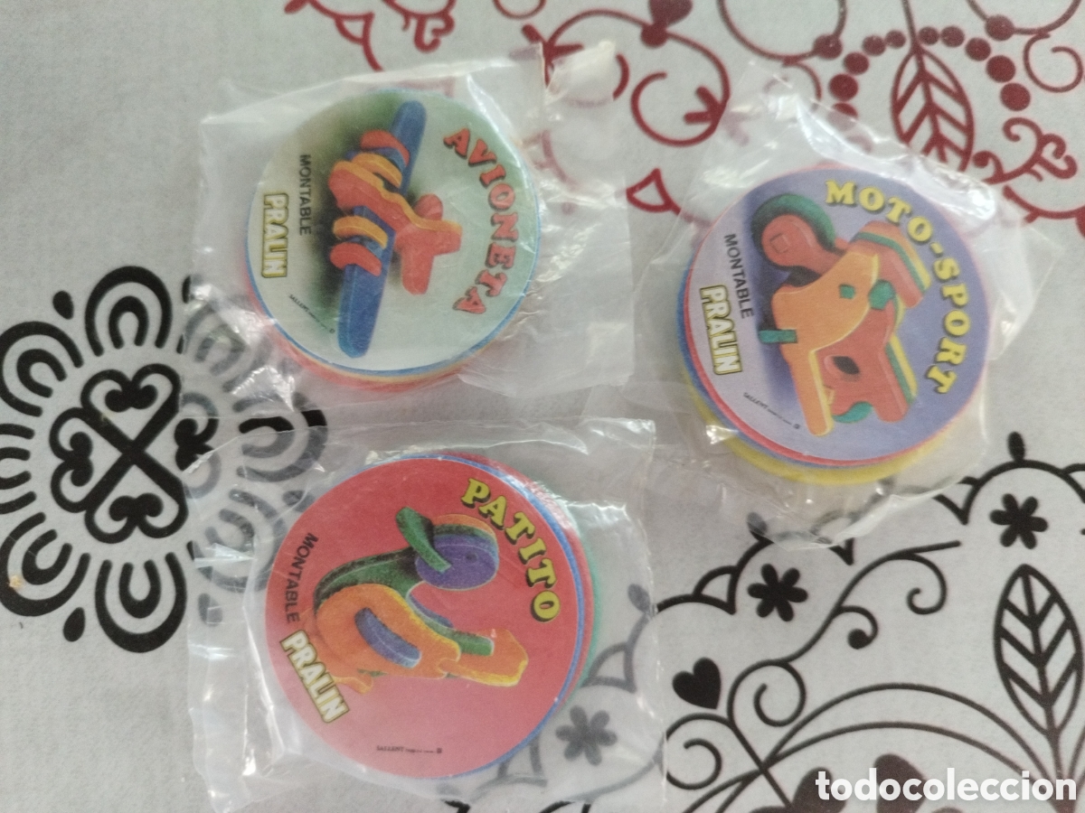 Juegos antiguos: 3 montables pralin avioneta,patito,leon,moto