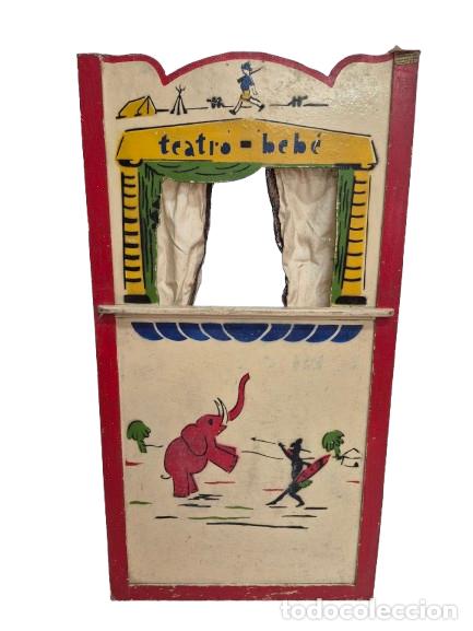 Juegos antiguos: Juguete, Teatro- Beb&eacute; Infantil - de Gui&ntilde;ol, T&iacute;teres - Escenario de Madera Pintada a Mano -A&ntilde;os 30-40