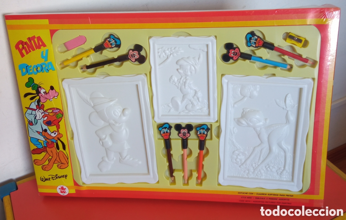 Juegos antiguos: PINTA Y DECORA.MICKEY,PINOCHO,BAMBI.WALT DISNEY - PERY 80'S.CAJA SIN ABRIR.