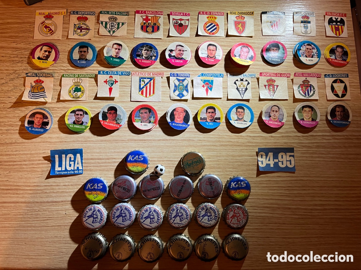 Jeux Anciens: JUEGO DE FUTBOL 90&acute;s. Chapas + bal&oacute;n imantado + los 20 equipos de la Liga 94-95. COMPOSTELA,LOGRO&Ntilde;ES