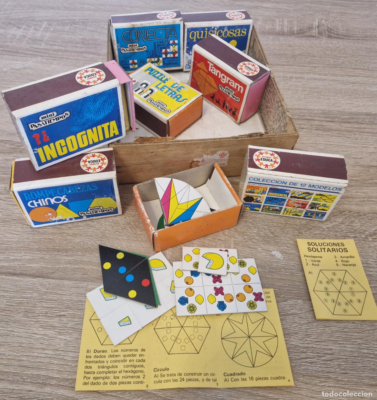 Juegos antiguos: antigua caja expositor con 7 juegos de mesa Educa mini pasatiempos cerillas piezas juguete kiosko