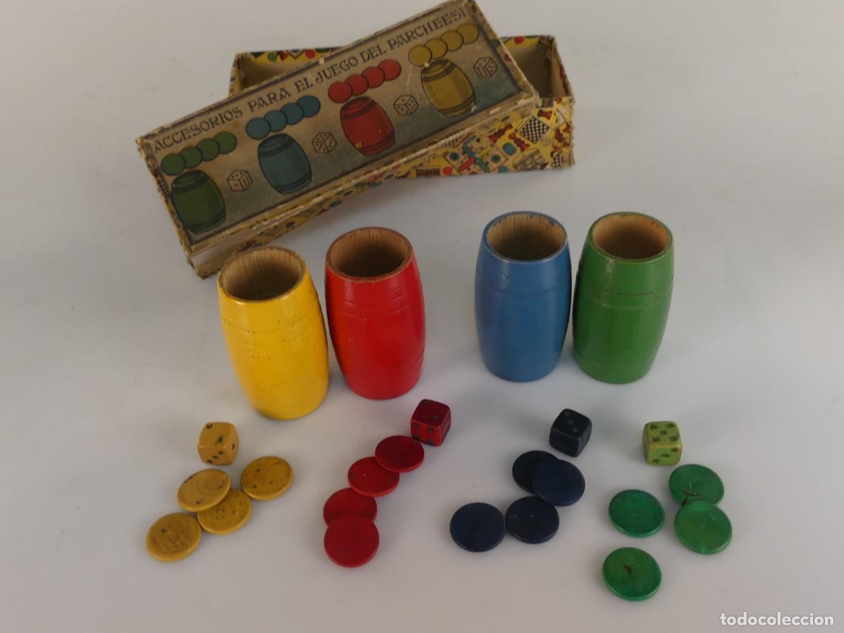Jeux Anciens: CUBILETAS DE PARCHIS CON DADOS Y FICHAS &ndash; COMPLETO CON CAJA