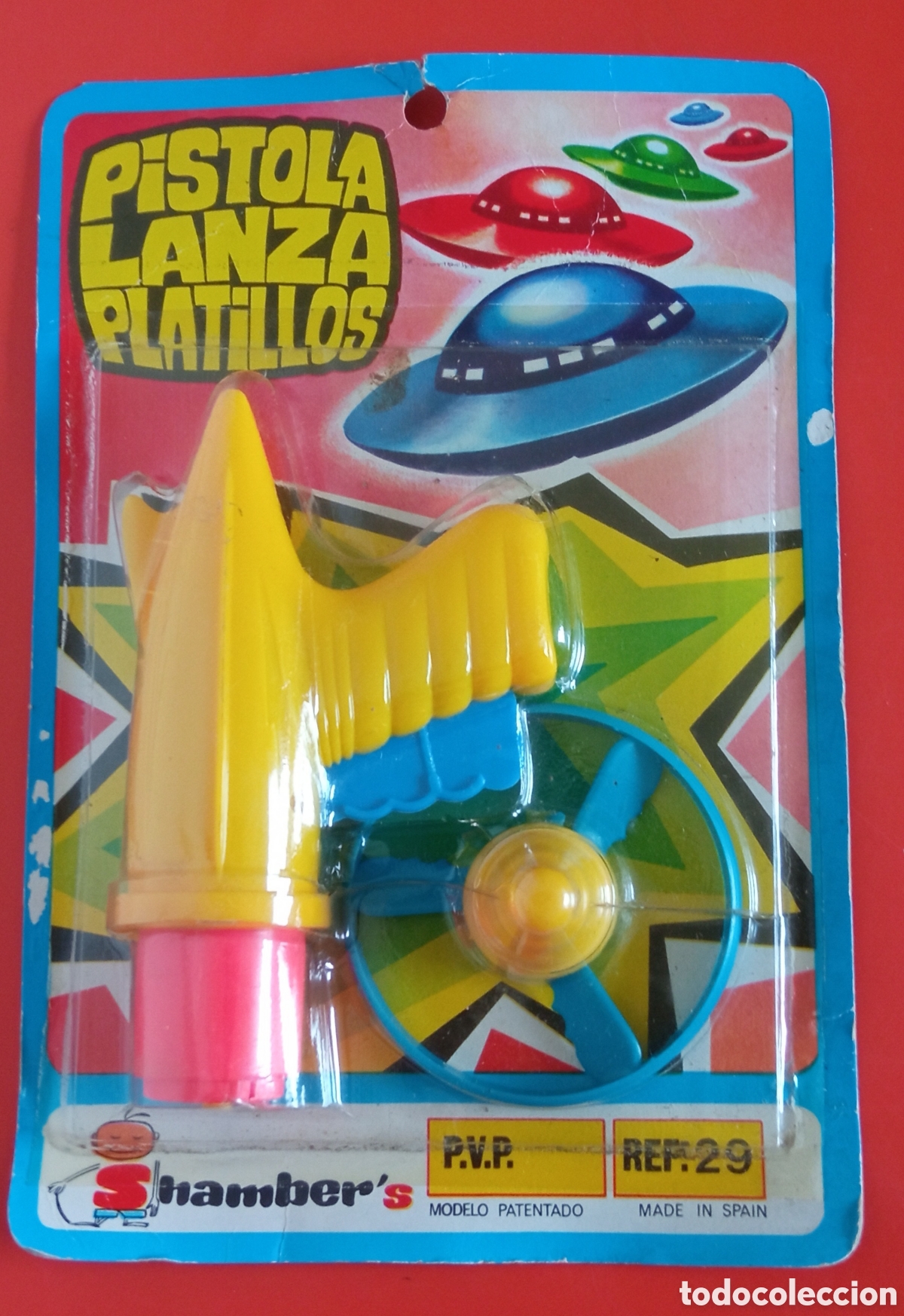 Juegos antiguos: PISTOLA LANZA PLATILLOS.SHAMBERS 70'S SHAMBER'S.BLISTER SIN ABRIR.