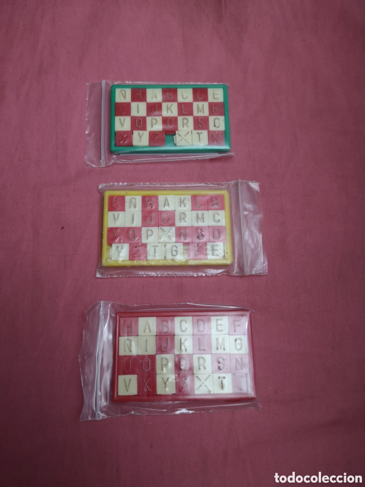 Juegos antiguos: Lote de 3 Diablotines de letras. Rojo, verde y amarillo. NUEVOS. SIN ABRIR. Vilpa a&ntilde;os 70.