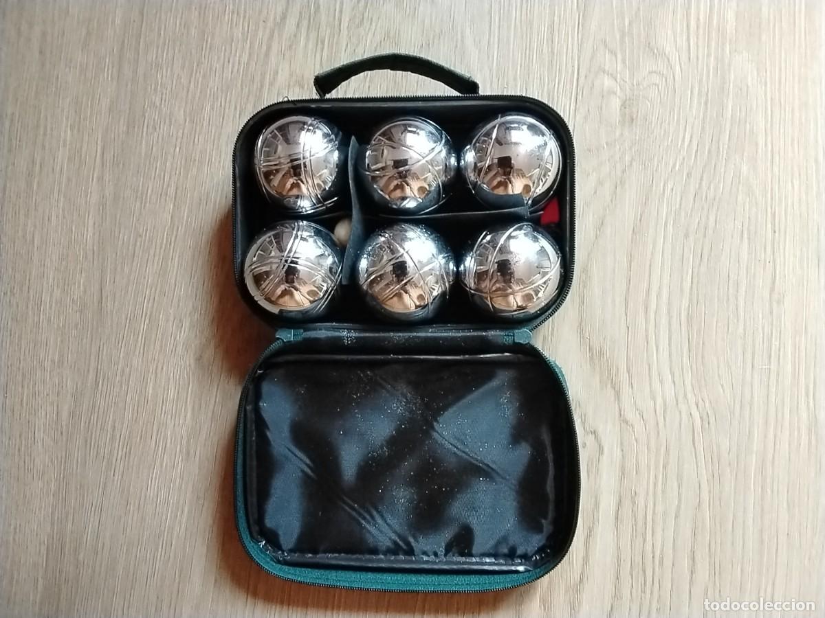 Old Games: Juego de petanca. 6 bolas de acero y la peque&ntilde;a de madera. Nuevo, sin usar. Con estuche y medidor.