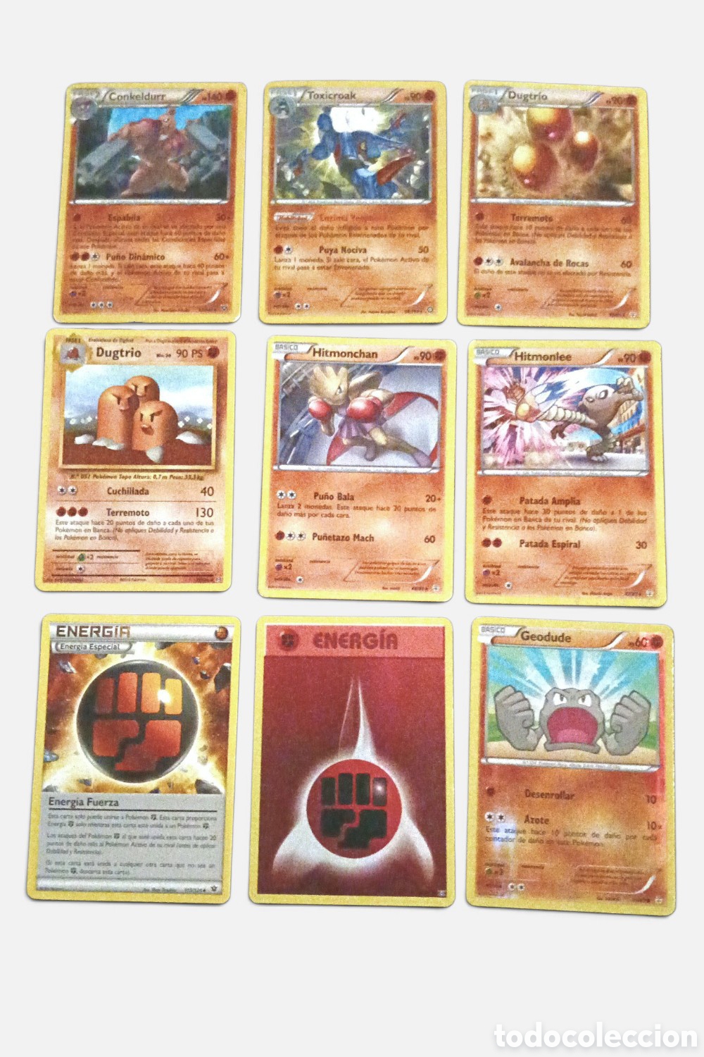 Juegos antiguos: Lote 9 Cartas Pok&eacute;mon Fuerza Espa&ntilde;ol - 6 Raras + Geodude RH + 2 Energ&iacute;as Especiales Holo XY