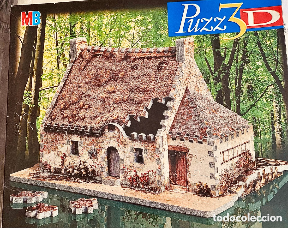 Juegos antiguos: Puzzle de MB EN 3D una caba&ntilde;a en el bosque
