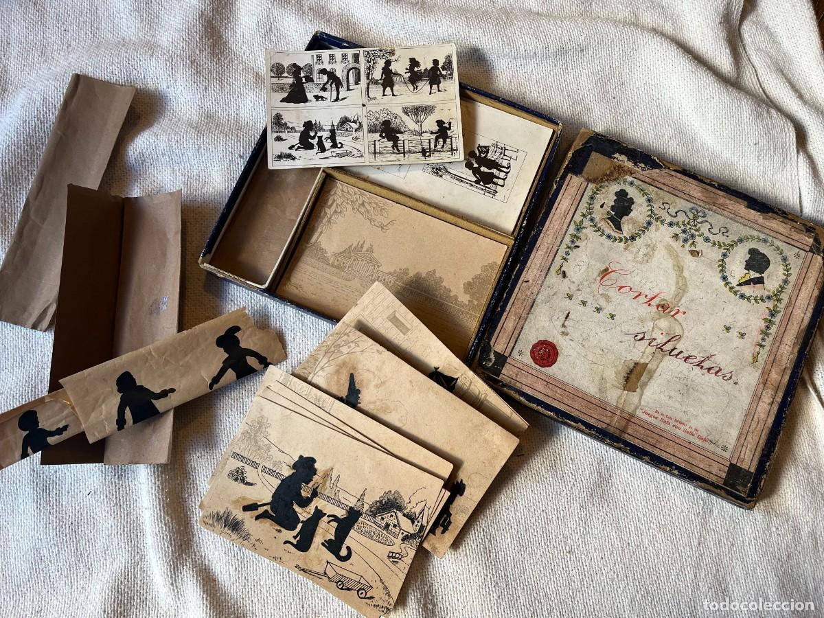 Juegos antiguos: CI 1900 antiguo juego infantil espa&ntilde;ol Cortar silueta, Sello Rojo D&eacute;coupage de Silhouettes