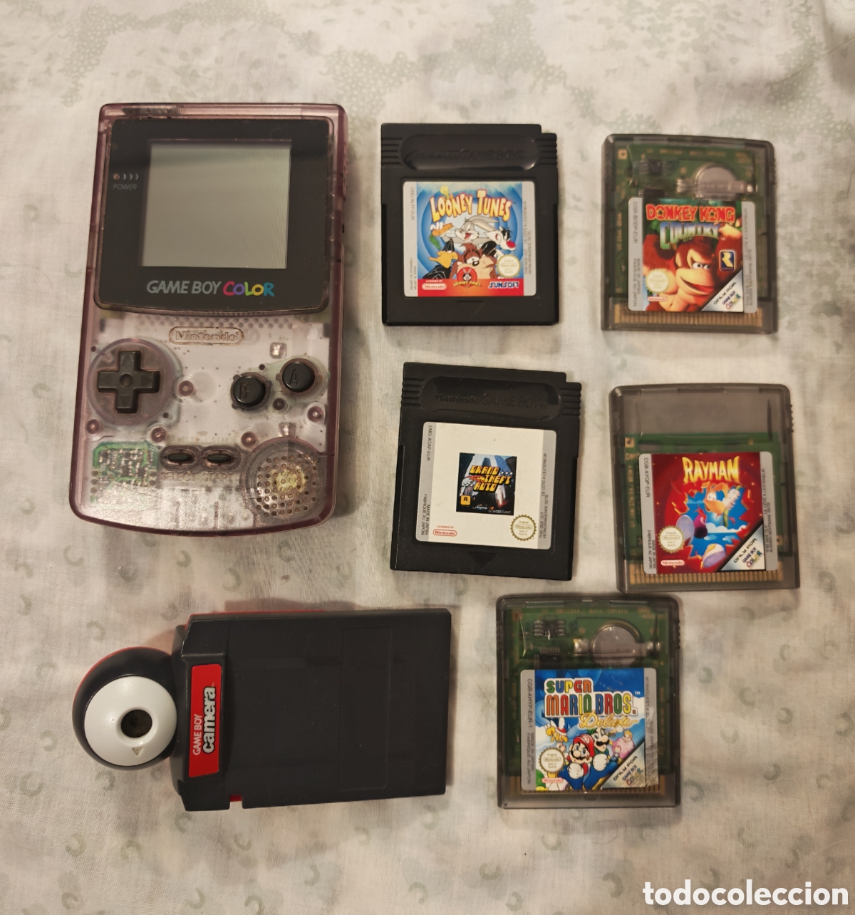 Juegos antiguos: Game boy color morada transparente + 4juegos + game boy camera