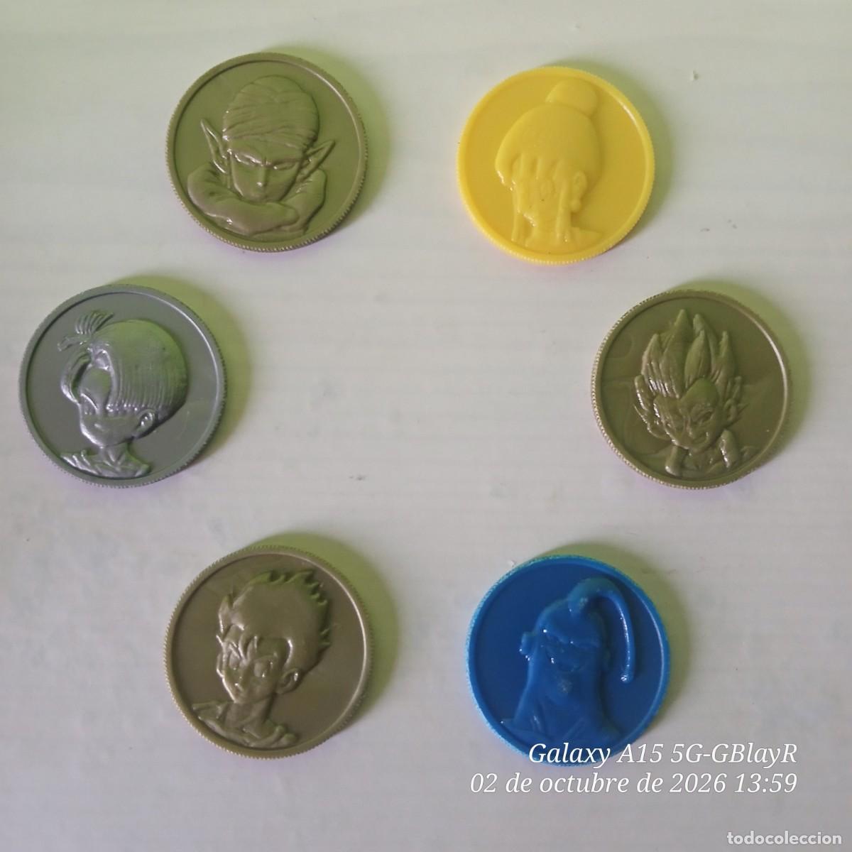 Juegos antiguos: 6 monedas/tazo DragonBall Z, Helados la Menorquina 1989.