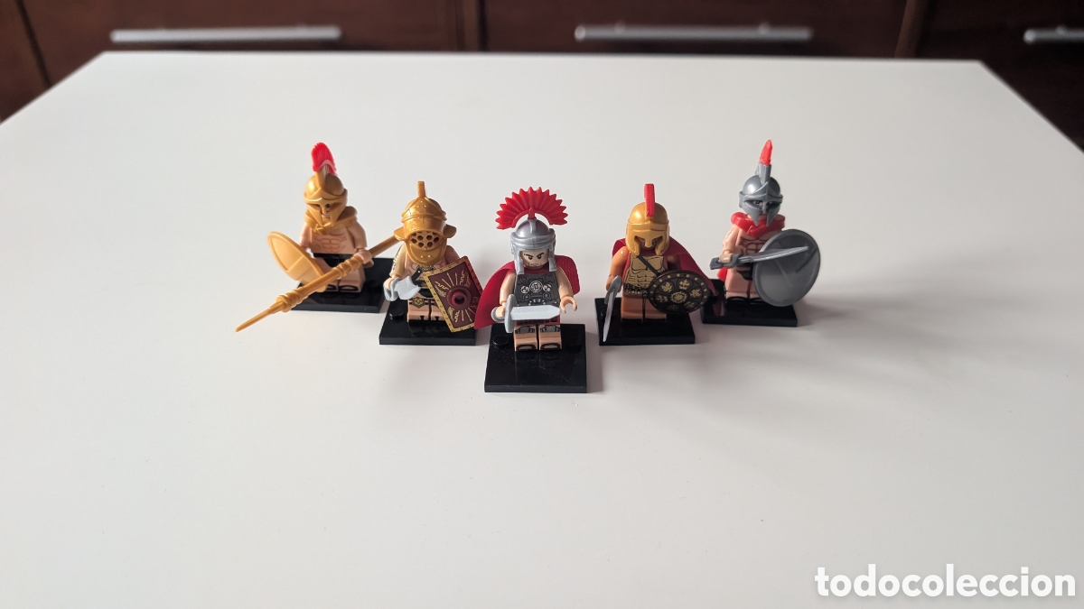 Juegos construcci&oacute;n - Lego: 5 Minifiguras de soldados Romanos Espartanos Gladiador. Figuras compatibles con LEGO
