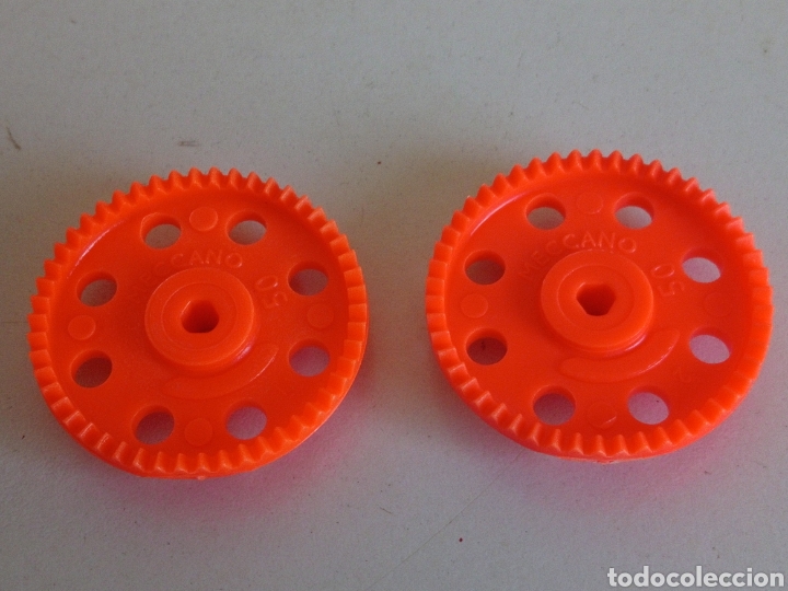 Juegos construcci&oacute;n - Meccano: 2 ruedas dentadas catalinas meccano para eje triangular pl&aacute;stico naranja - Foto 1