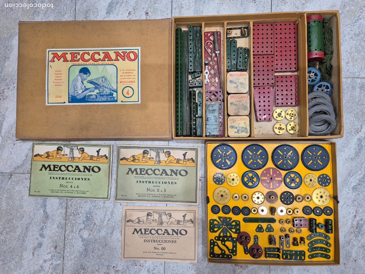 Juegos construcci&oacute;n - Meccano: Equipo Meccano num 4 con sus manuales A&ntilde;os 40
