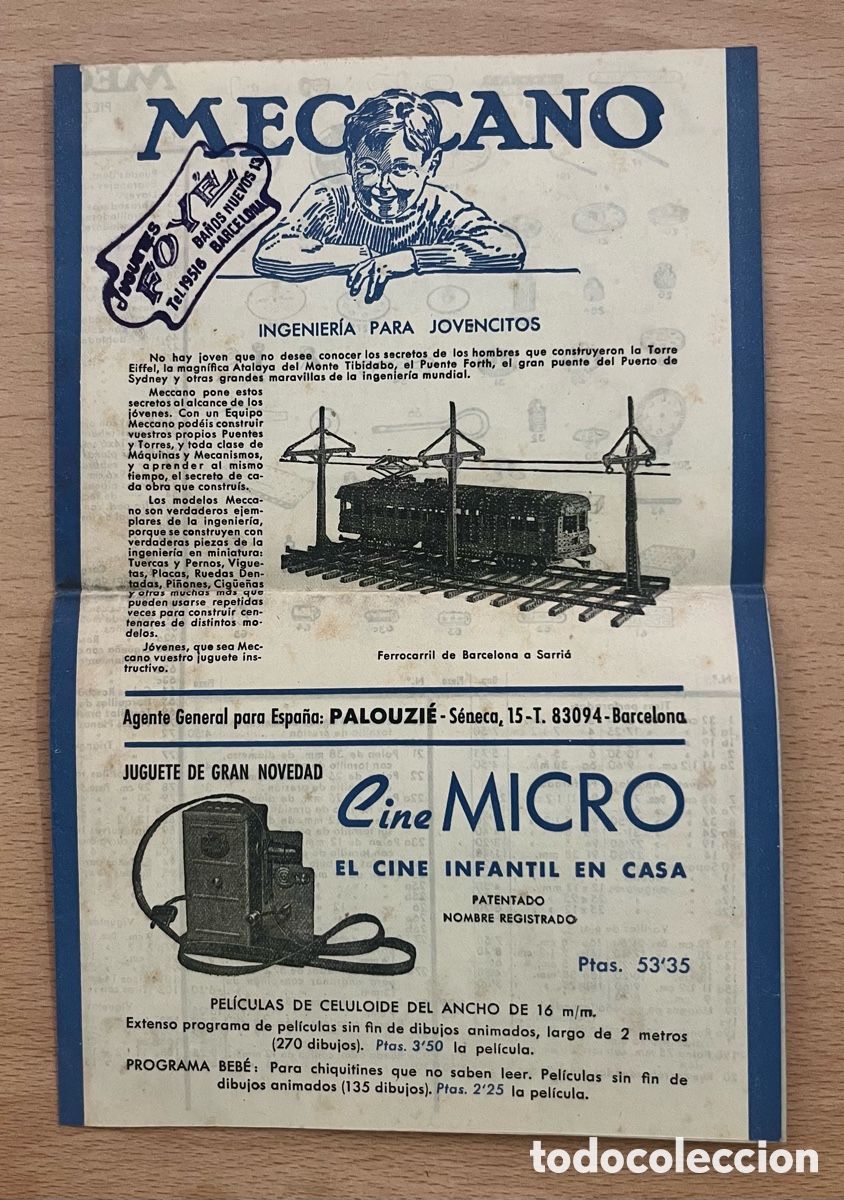 Juegos construcci&oacute;n - Meccano: FOLLETO MECCANO - TARIFA DE PRECIOS, PIEZAS SUELTAS - JUGUETES FOY&Eacute;, BARCELONA