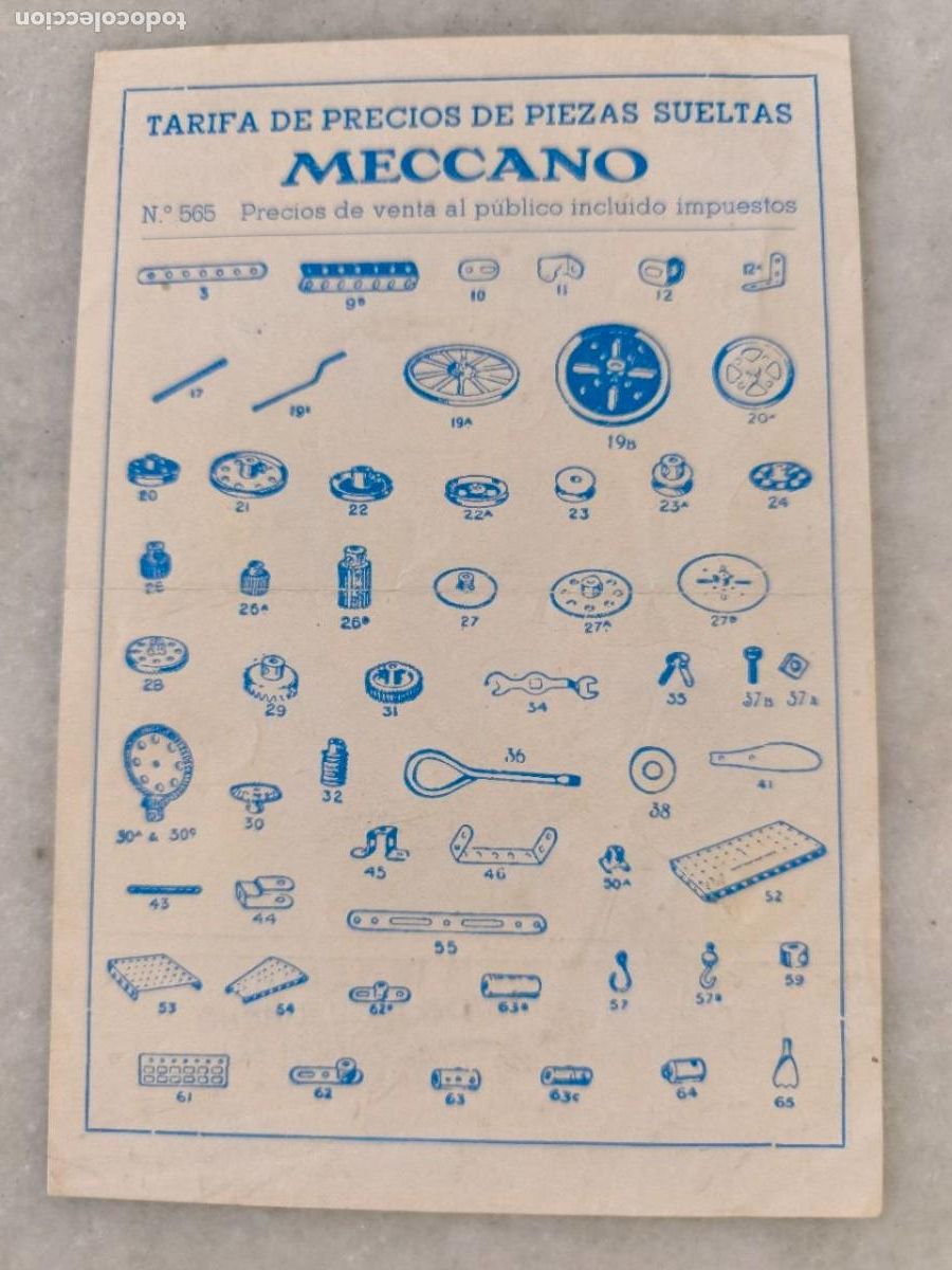 Juegos construcci&oacute;n - Meccano: MECCANO TARIFA PIEZAS SUELTAS NUMERO 565