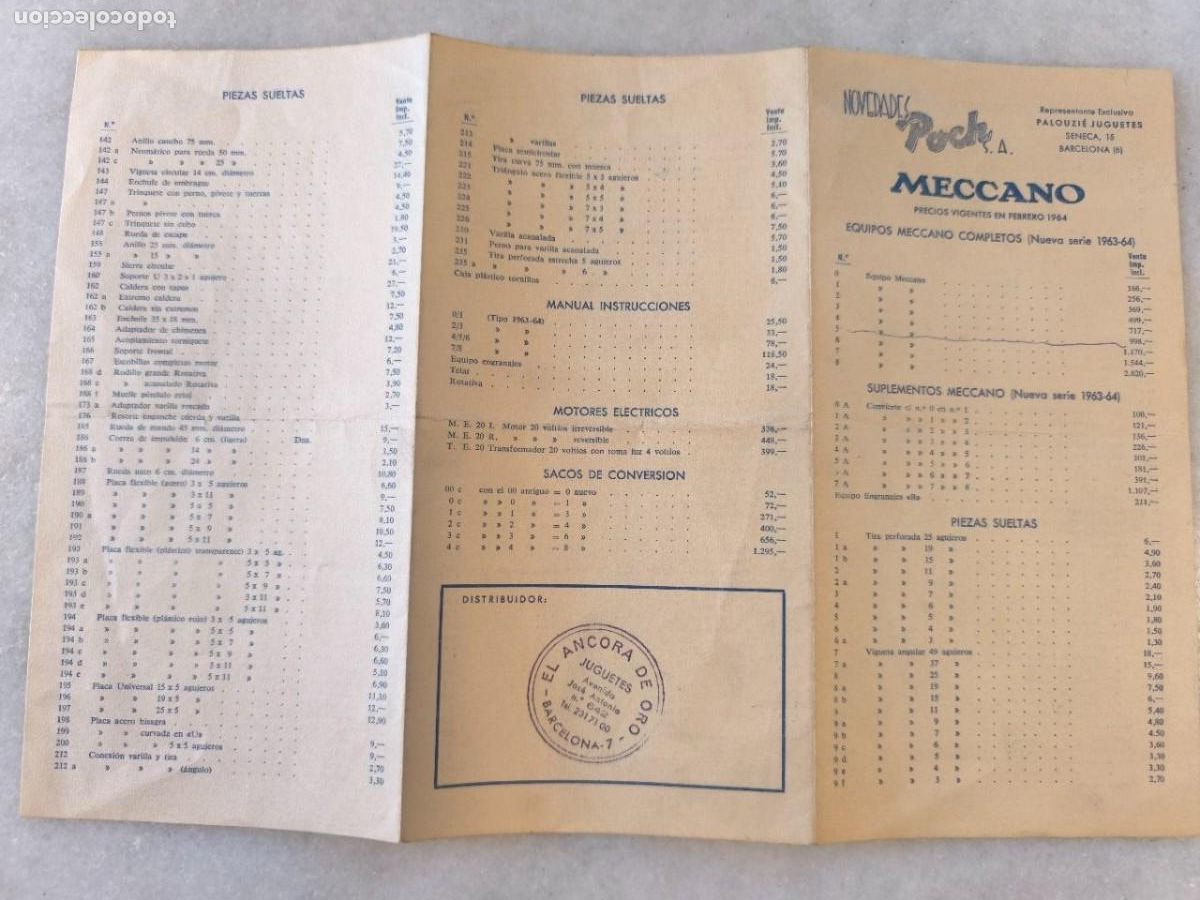 Juegos construcci&oacute;n - Meccano: MECCANO FOLLETO PRECIOS VIGENTES EN FEBRERO 1964 - L1