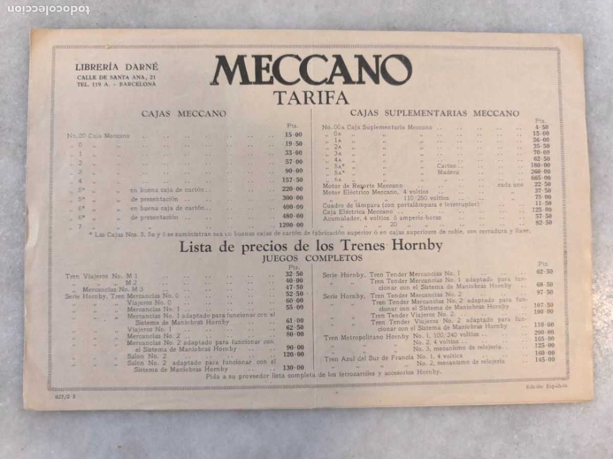 Juegos construcci&oacute;n - Meccano: TARIFA PRECIOS MECCANO Y HORNBY LIBRERIA DAENE L1