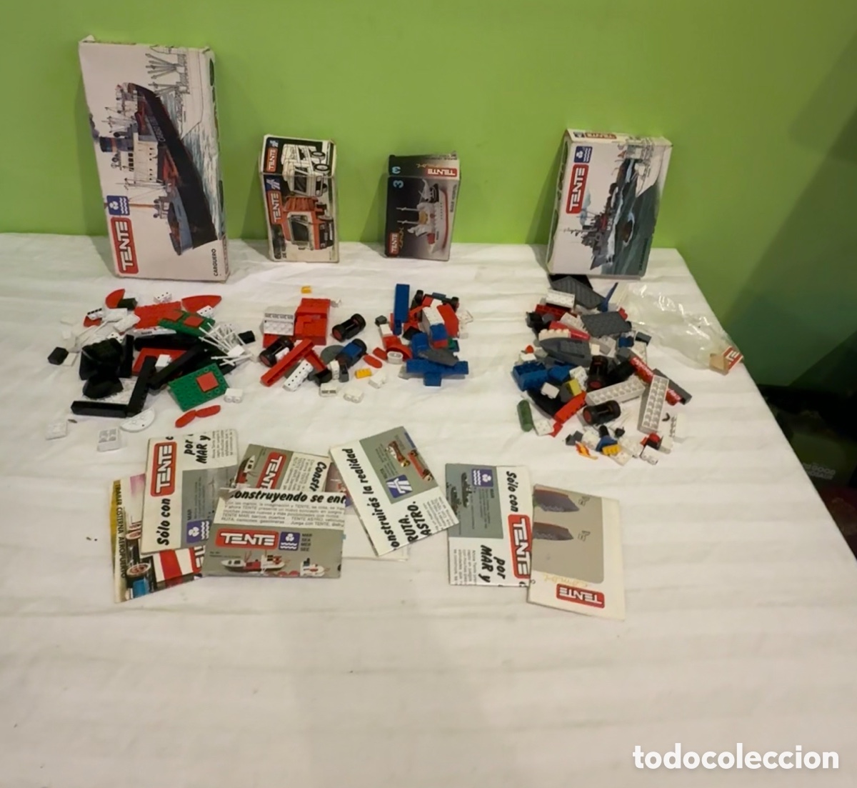 Juegos construcci&oacute;n - Tente: Lote 4 cajas antiguas TENTE EXIN &ndash; Barcos y cami&oacute;n &ndash; Piezas e instrucciones originales
