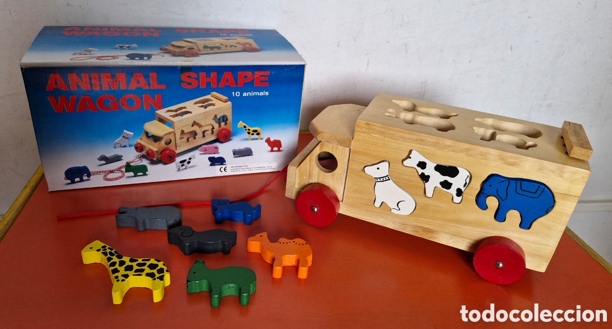 Juegos educativos: CAMI&Oacute;N ARRASTRE CON ANIMALES ENCAJABLES DE MADERA.MENTARI 90'S.SIN USO,EN CAJA.CON FALLO.
