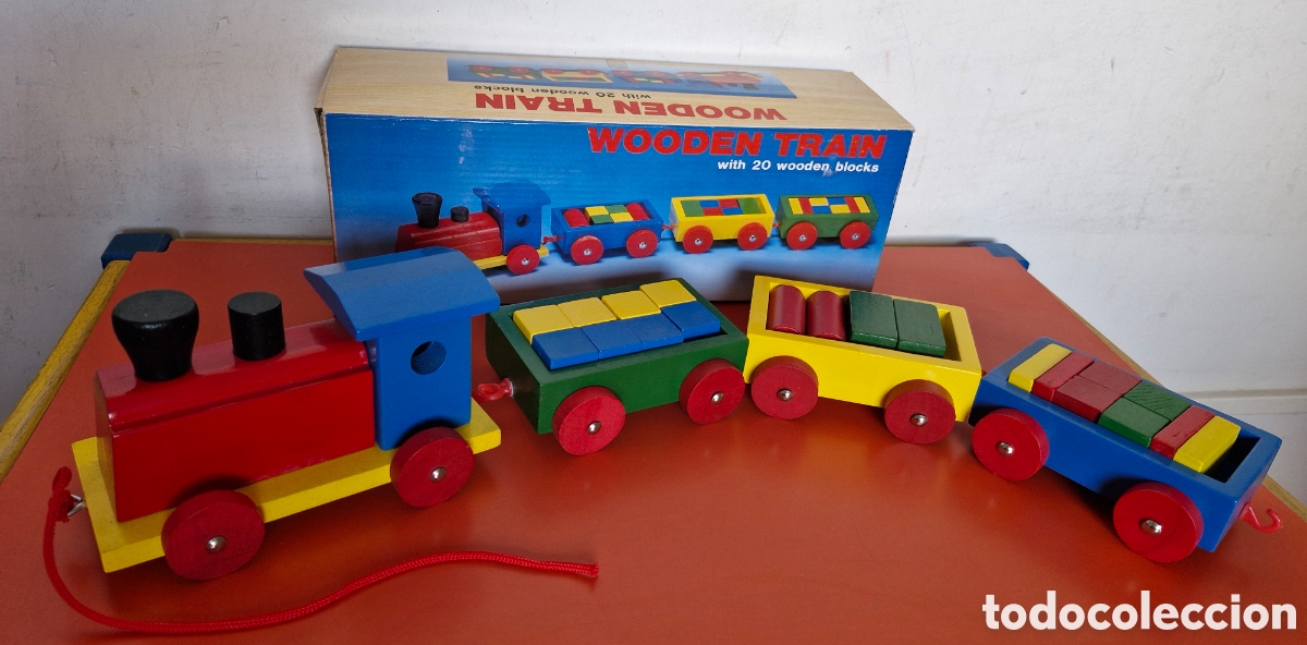 Juegos educativos: TREN 3 VAGONES,20 FIGURAS GEOM&Eacute;TRICAS DE MADERA.MENTARI 90'S.SIN USO,EN CAJA.