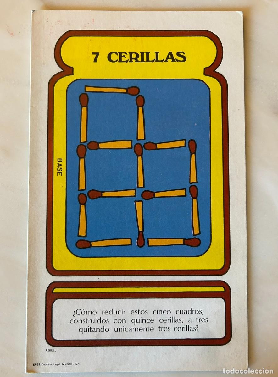 Juegos educativos: 7 CERILLAS - COLECCIONABLE DE ACERTIJOS L&Oacute;GICOS - D&Iacute;PTICO PUBLICITARIO DE GLUTAMITOL MADE 1971
