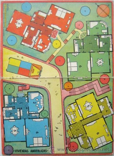 Juegos de mesa: TABLERO DE CART&Oacute;N PARA EL JUEGO, VIVIENDAS AMUEBLADAS. DIBUJO DE KARPA .A&Ntilde;OS 50-60.. ENVIO GRATIS&iexcl;&iexcl;&iexcl;