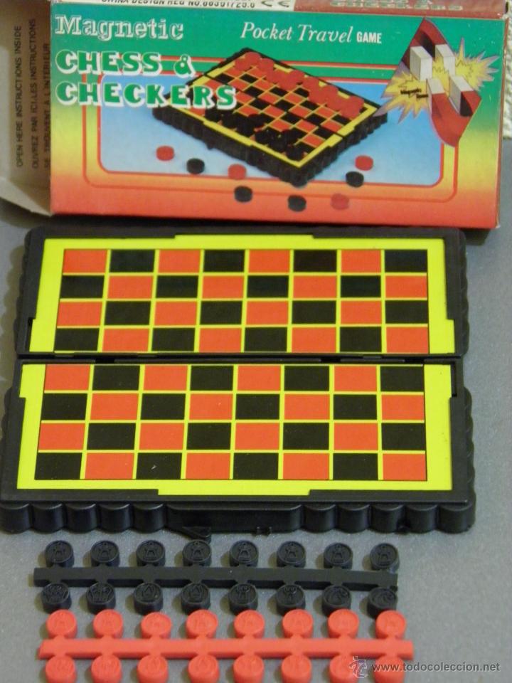 Brettspiele: JUEGO DE VIAJE MAGNETICO(POCKET TRAVEL GAME)CHESS &CHECKERS,A&Ntilde;OS 80,A ESTRENAR