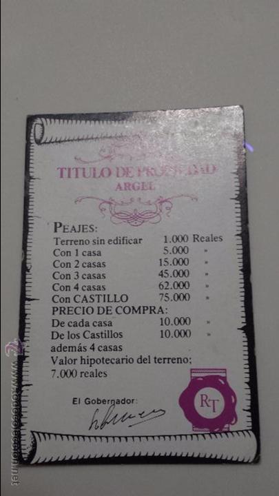 Juegos de mesa: RUTA DEL TESORO TITULO PROPIEDAD ARGEL