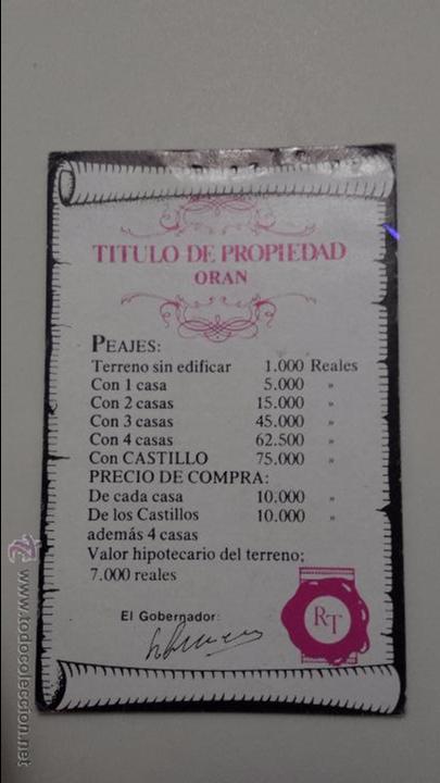 Juegos de mesa: RUTA DEL TESORO TITULO PROPIEDAD ORAN