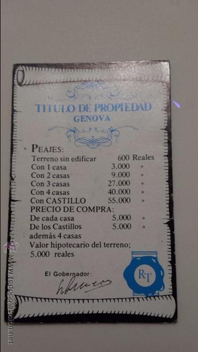 Juegos de mesa: RUTA DEL TESORO TITULO PROPIEDAD GENOVA