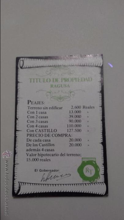 Juegos de mesa: RUTA DEL TESORO TITULO PROPIEDAD RAGUSA