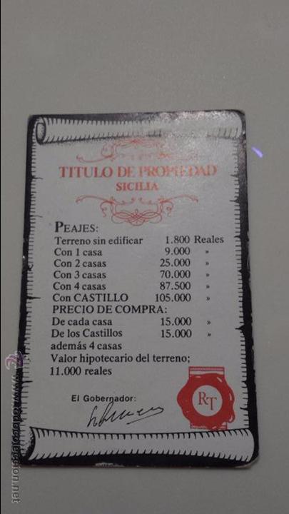 Juegos de mesa: RUTA DEL TESORO TITULO PROPIEDAD SICILIA