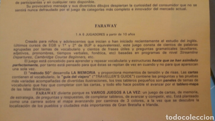 Juegos de mesa: Faraway, Learning English with fun! (Grimsel, 1991) - Foto 4