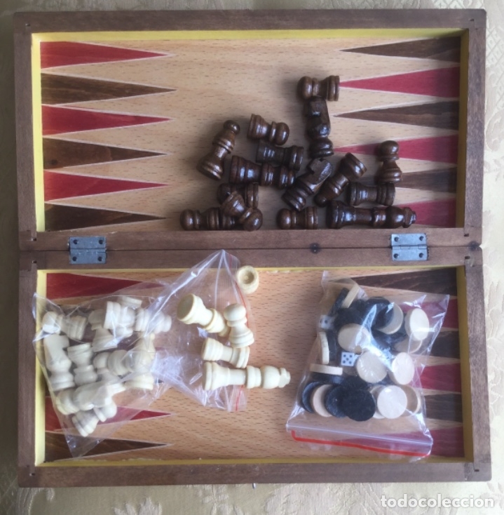 Juegos de mesa: PRECIOSA CAJA DE AJEDREZ, DAMAS Y Backgammon DENTRO DE MADERA - Foto 12