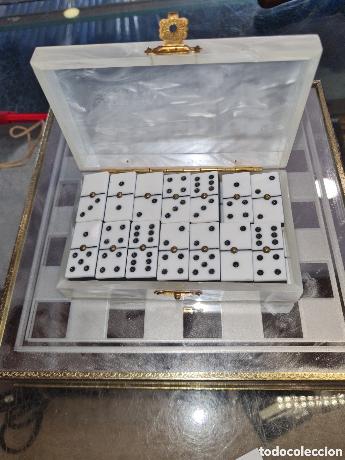 Juegos de mesa: Antiguo mini juego de domino - Foto 1
