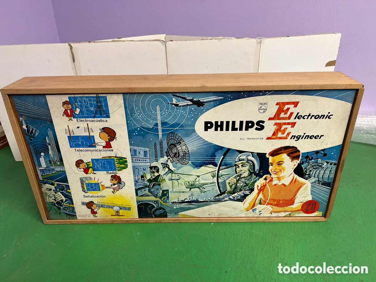 Juegos de mesa: ANTIGUO PHILIPD ELECTRNIC ALL TRANSISTOR ENGINEER E E 8 Y E E 20 EN CAJA DE MADERA INCOMPLETO - Foto 1