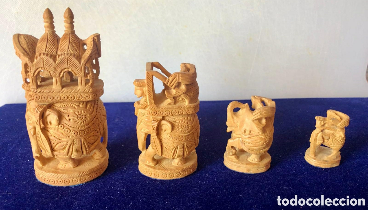 Juegos de mesa: Ajedrez hind&uacute; madera tallada a mano. - Foto 2