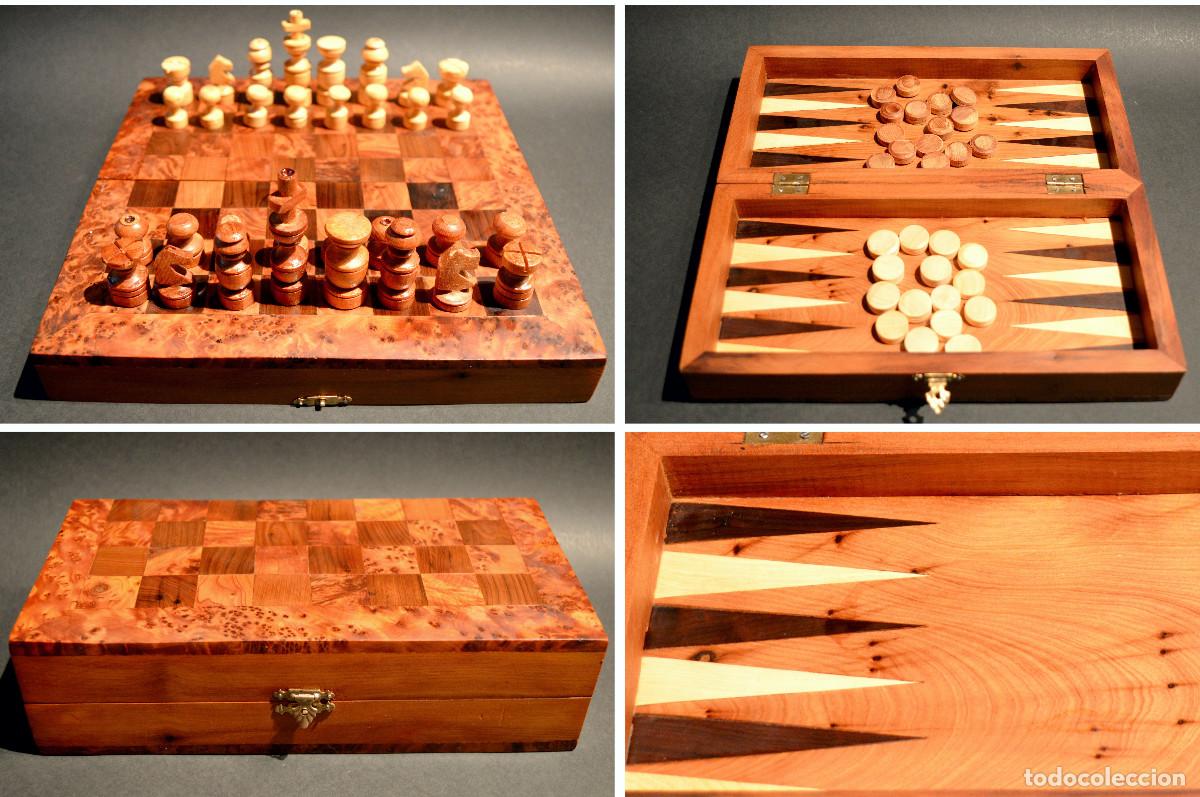 Juegos de mesa: AJEDREZ Y BACKGAMMON EN MARQUETER&Iacute;A DE MADERA Y MALET&Iacute;N HECHO A MANO - Foto 1