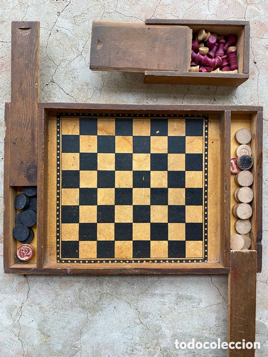 Juegos de mesa: Juego de ajedrez y damas antiguo - Foto 9