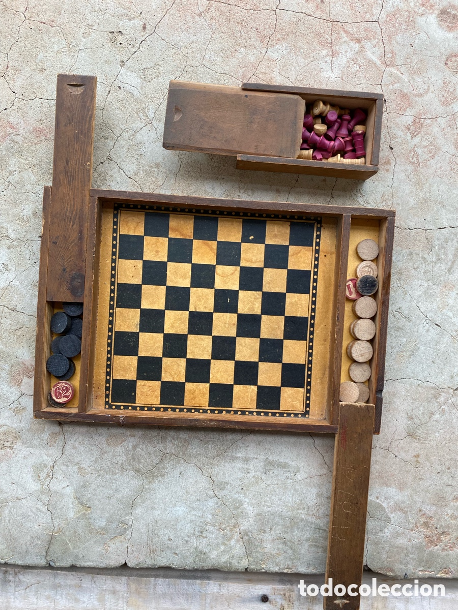 Juegos de mesa: Juego de ajedrez y damas antiguo - Foto 10