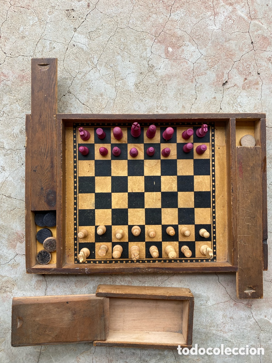 Juegos de mesa: Juego de ajedrez y damas antiguo - Foto 13