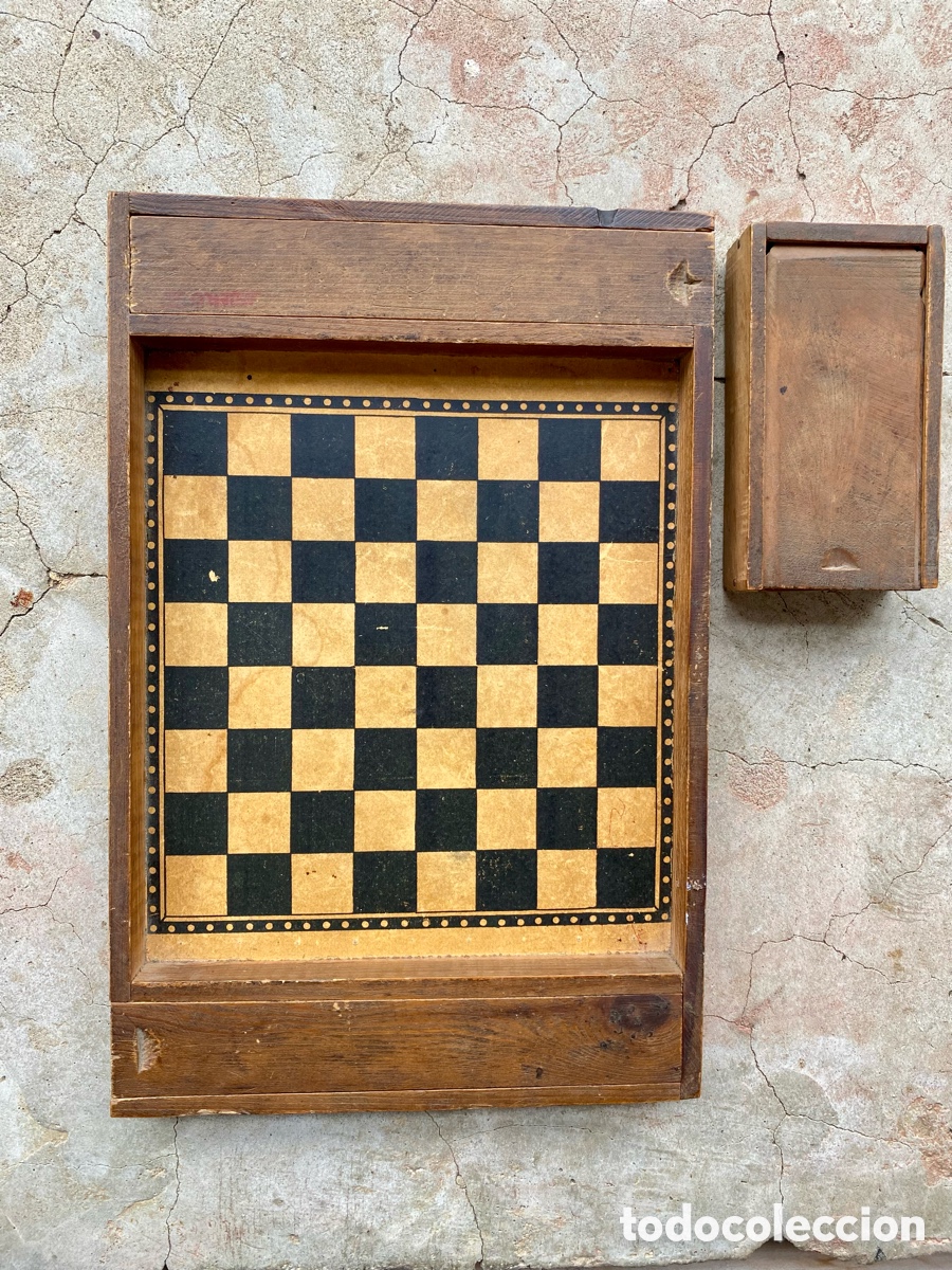 Juegos de mesa: Juego de ajedrez y damas antiguo - Foto 1