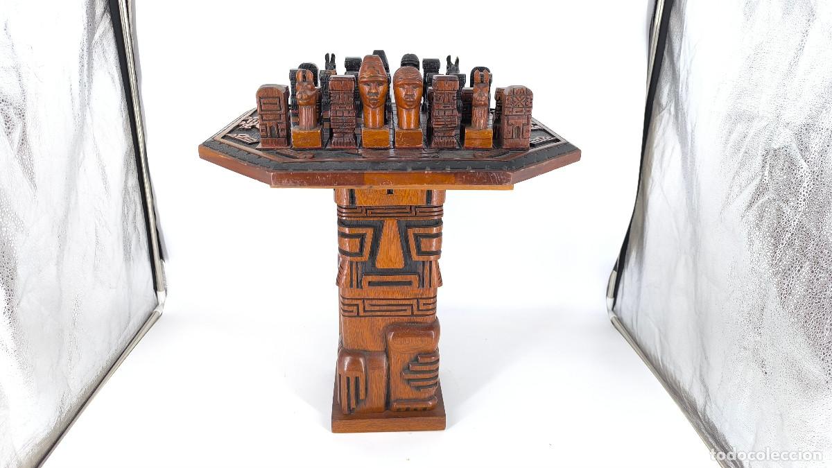 Juegos de mesa: Ajedrez Maya antiguo tallado a mano en Madera de Cedro - Foto 2