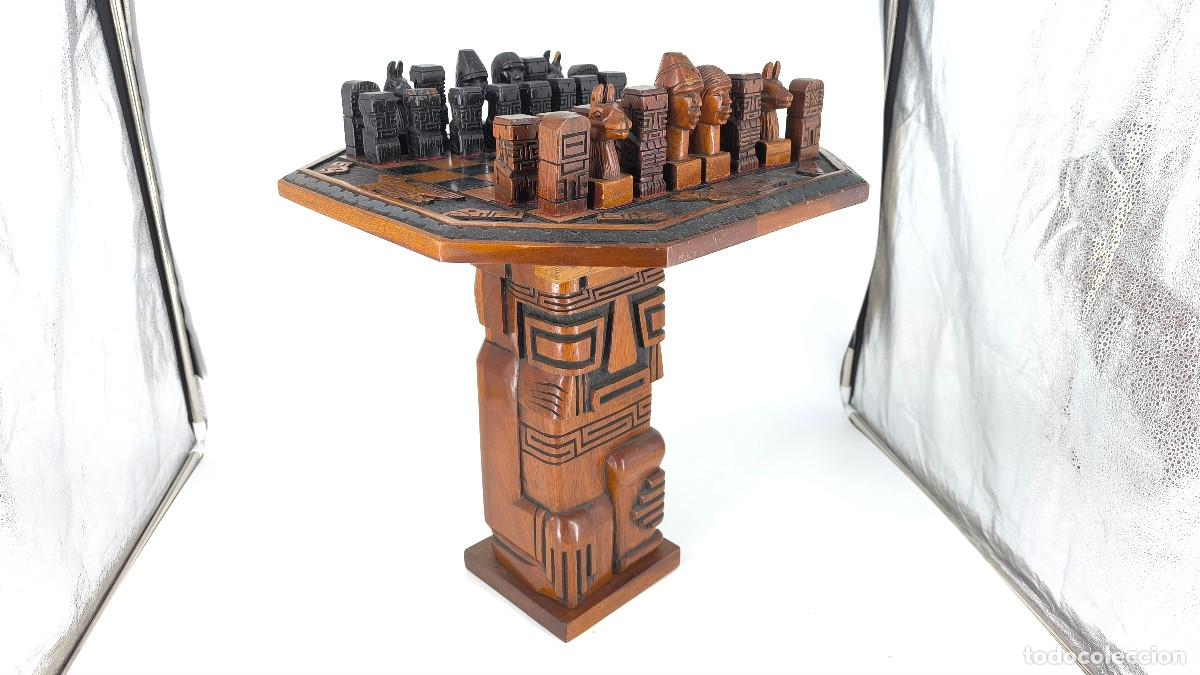 Juegos de mesa: Ajedrez Maya antiguo tallado a mano en Madera de Cedro - Foto 6
